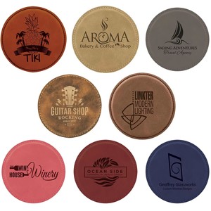 Restaurant Hotel Cup Mat Heat Resist Coffee Table Decoration Custom Printed Logo Waterproof Round PU Leather Coaster for Drink