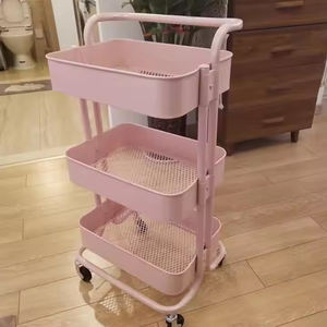 Chariot de rangement panier à légumes panier pliant chariot roulant chariot 3 niveaux cuisine support de stockage de légumes - Product Image 2