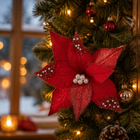 Décorations de Noël en poinsettia de taille et couleur personnalisées, décorations de Noël d'intérieur, fleurs artificielles, fleurs de Noël, fleurs de cérémonie