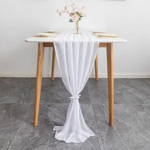 Polyester Eenvoudig Romantisch Bruiloft Tafelkleed Feestdecoraties Effen Kleur Chiffon Tafelloper