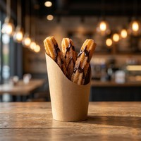 Gobelet en papier kraft incliné personnalisé pour frites, gaufres, charcuterie et plats à emporter – Idéal pour les chips de poulet