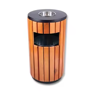 Poubelle extérieure cylindrique en métal avec couvercle WPC, bac à déchets, module supérieur, cendrier, poubelle pour collectivité CE - Product Image 2