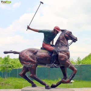 Deporte Arte Jardín Decoración Bronce Polo Jugador en Caballo Escultura - Product Image 3