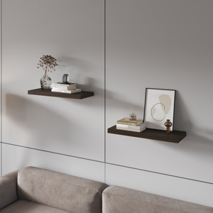 Iva Floating Shelf In Melamine Dark Walnut X2 <b>Wall</b> <b>Display</b> Shelves - Product Image 1