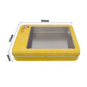 Nhà Máy bán hàng trực tiếp cấp thực phẩm tinplate bánh quy bao bì container vuông Cookie hộp lon thiếc với cửa sổ rõ ràng - Product Image 1