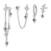 Ensemble de 4 boucles d'oreilles en argent S925 avec zircone colorée, plaqué or 18 carats, zircone bleu encre, boucles d'oreilles pendantes de haute qualité