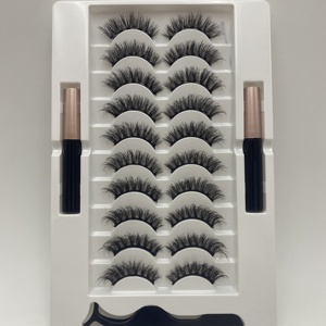 Ensemble de dix paires de <span class=keywords><strong>faux</strong></span> <span class=keywords><strong>cils</strong></span> en soie magnétique réutilisables, style épais naturel 3D imperméable avec trois paires d'<span class=keywords><strong>eyeliner</strong></span> doux - Product Image 2