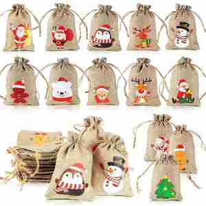 Sac cadeau en jute et lin réutilisable, écologique, pas cher, avec cordon de serrage et logo personnalisé - Product Image 3