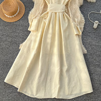 Robe élégante pour femmes WIWT, robe décontractée à manches longues avec empiècements en dentelle, ceinture, pour tous les jours et les soirées, vêtements pour femmes