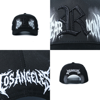 Gorra de béisbol de 5 paneles de algodón y gamuza personalizada al por mayor con estampado de cabra, pintura en aerosol, pedrería y hebilla ajustable de doble fila