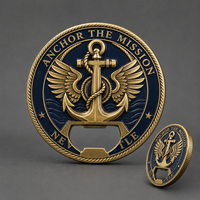 Moneda Personalizada con Logotipo del Club Náutico Ancla Misión Marítima, Abridor de Botellas de Oro Antiguo, Moneda de Desafío para Regalo de Presentación con Grabado Láser