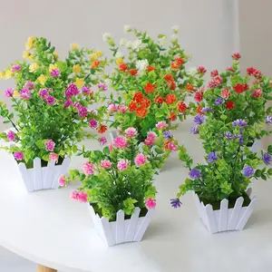 زهور بلاستيكية عالية الجودة لتزيين المكاتب والحمام مع حلة زهور بلاستيكية