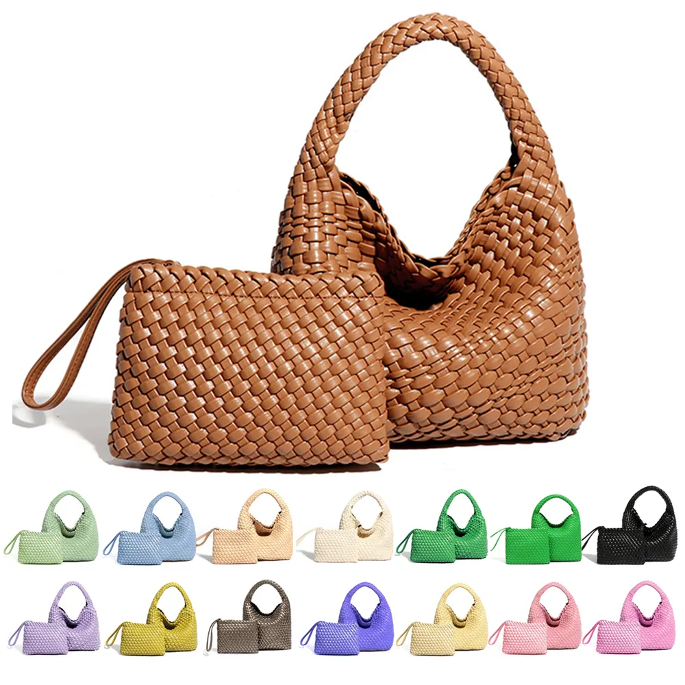 Hot Sale Woven Leather Bags Handbag Shoulder Bag Bucket Purse Handmade Fashion Tote Bag for Women
