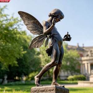 Sculpture d'elfes en bronze YOUFINE, statue de garçon ailé, enfant fée avec <span class=keywords><strong>oiseau</strong></span> pour la décoration de jardin et de cour de villa en extérieur - Product Image 6