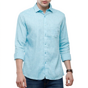 Chemise élégante pour homme 100 % coton tissé à manches longues, col rabattu tie-dye, coupe confortable, tissu durable, infroissable - Product Image 1