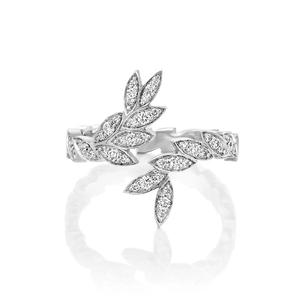 Anelli con Diamanti Q151 per Donne, Forma Vegetale con Micro Pavé, Pietra Naturale Rotonda, Gioielli da Matrimonio alla Moda - Product Image 2