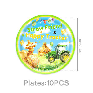 Articles de fête Tracteur : Vaisselle, cadeaux, assiettes 9 et 7 pouces, serviettes, pailles, gobelets 9 oz, nappe pour <span class=keywords><strong>anniversaire</strong></span> sur le thème de la <span class=keywords><strong>ferme</strong></span> et des tracteurs - Product Image 2