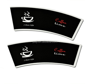 Ventilador de papel recubierto de PE para llevar tazas de café, impresión negra en un fondo blanco, 6oz, pared aislada, troquelado, Stock - Product Image 5