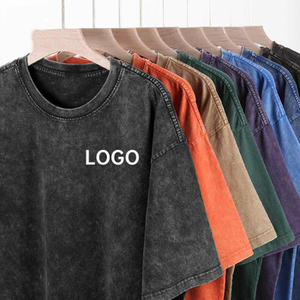 T-shirt en coton 230 GSM délavé, imprimé avec logo personnalisé, manches courtes, coupe ample, style rétro américain, 100% coton, grandes tailles - Product Image 1