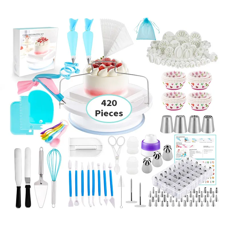 420 Piece Cake Decorating Mouth Set Household Printing Fondant Cake Decoration Supplies Turntable Coupler Paper Cup Pastry Bag