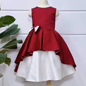 Vestido de fiesta corto bonito de gama alta con lazo en la cintura cuello redondo vestido de princesa Tafta teñido liso para niñas ODM de Vietnam - Product Image 3