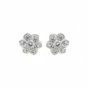 Orecchini a Perno E2901 in Oro Bianco con Fiore e Zirconi Rotondi, Gioielli Classici da Sposa per Donna - Product Image 1