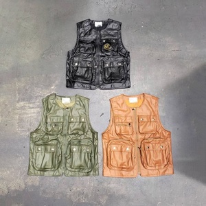 Custom High Quality Casual Fashion Mens Utility Vest Cargo Streetwear <b>Leather</b> Cargo <b>Sleeveless</b> Vest <b>Jackets</b> - Product Image 1