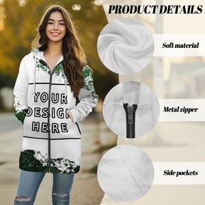 Venta al por mayor de fábrica personalizada gran oferta Sudadera con capucha para <span class=keywords><strong>mujer</strong></span> medio desnudo sudadera impresión bajo demanda señoras medio largo Sudadera con capucha cárdigan - Product Image 5