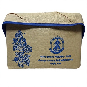 LOWELLCRAFT Durable Stylish Eco-Friendly Bohemian Jute File <b>Folder</b> Blue Border Transparent Pattern Flap Closure for <b>Documents</b> - Product Image 1