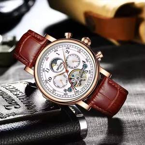 Reloj Mecánico para Hombre KINYUED, Automático, Tourbillon, Fase Lunar, Correa de Cuero, Lujoso, Cristal Mineral Endurecido, Venta al Por Mayor - Product Image 4