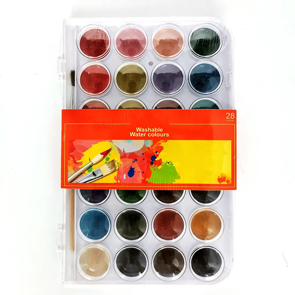 Наборы акварельных красок под заказ, 28 цветов, круглая форма, однотонный акварельный торт с 1 кисточкой