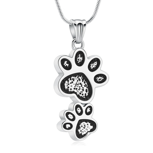 Perhiasan kremasi hewan peliharaan untuk abu untuk anjing/kucing kalung guci cetak kaki ganda untuk Kalung guci abu kenangan - Product Image 1