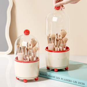 Rotatable <b>Makeup</b> Brush Storage <b>Box</b> With Lid Dustproof Cosmetic Organizer Desktop Storage Container For <b>Makeup</b> Brushes And Tools - Product Image 2
