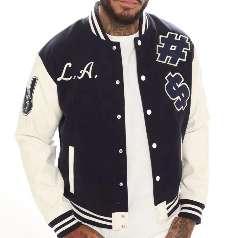 Wholesale OEM 3D Embroidery Wool Vintage Custom Logo Men's Letterman Bomber Baseball Varsity Jacket