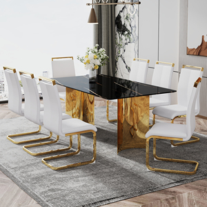 <span class=keywords><strong>Mesa</strong></span> de Comedor Cuadrada Moderna Ajustable con Tapa de Vidrio Estampado Negro y Patas de Metal Dorado <span class=keywords><strong>para</strong></span> Restaurantes y Salas de Estar - Product Image 5