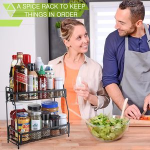 Étagère à épices en métal à 2 niveaux pour comptoir, supports de rangement pour placard sous l'évier, organisation domestique - Product Image 4