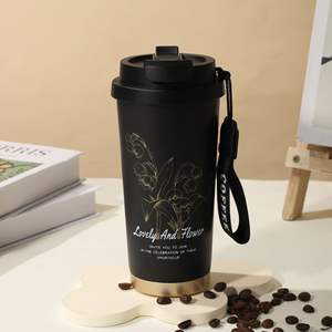 Mug de voyage isotherme floral en acier inoxydable 316L, 400 ml, léger et portable, pour usage extérieur, avec poignée et couvercle - Product Image 4