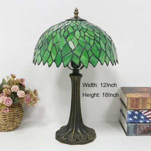 LongHuiJing Tiffany 12Inch Dome AC LED Table Lamp with Green Wisteria Stained Glass Shade Home Decor Reading <b>Light</b> - Product Image 3