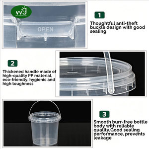 Contenitore per Alimenti in Plastica PP Personalizzato VVG da 1L, 1.5L, 2L, 3L, 5L con Coperchio e Manico per Frutta, Bevande, Latte, Tè, Gelato - Product Image 3