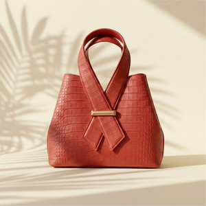 Sac à main de luxe à texture <span class=keywords><strong>croco</strong></span> avec poignée ruban rouge, pochette de soirée, accent doré, trousse de maquillage pour produits de beauté, cadeau personnalisé avec logo GWP - Product Image 1