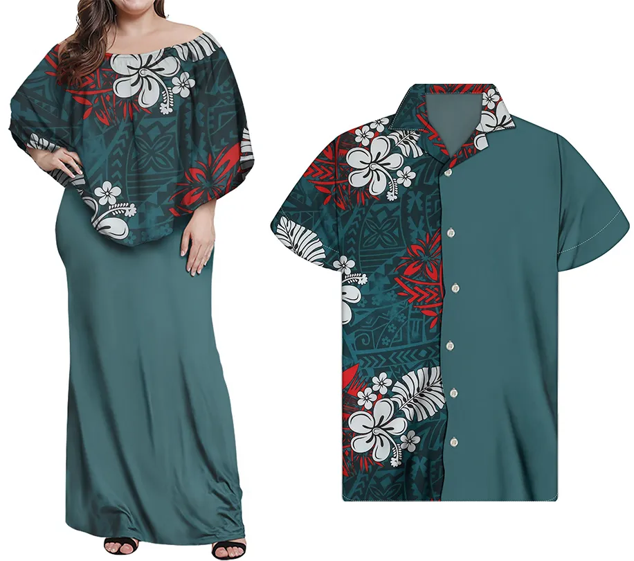 Desain Mewah Hibiscus Polynesian Tribal Gaya Pulau Gaun Berjumbai Wanita Seksi Gaun Wanita Cocok Kemeja Pria