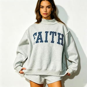<span class=keywords><strong>Sweat</strong></span>-shirt en <span class=keywords><strong>molleton</strong></span> à col montant brodé, ample et respirant, éco-responsable, style streetwear pour femme, automne-hiver - Product Image 1