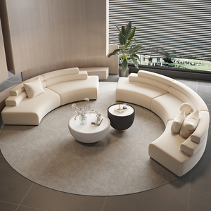 Set d'angolo per divano in legno curvo semicircolare in stile Designer Area di riposo Reception dell'hotel salone di bellezza discussioni sulle vendite degli ospiti dell'ufficio - Product Image 1