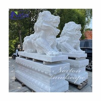 Statue de Lion en pierre blanche naturelle 1 pièce, Sculpture décorative de porte d'entrée, décoration de jardin