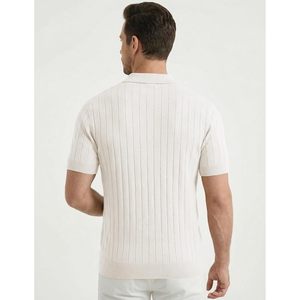 Polo de Punto de Manga Corta para Hombre FOXA, Textura Acanalada, Cuello Johnny, Transpirable, Ropa Casual de Verano - Product Image 4