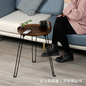 Bamboo Round <b>Folding</b> Coffee <b>Table</b> Iron Legs Minimalist Design Outdoor Indoor Use <b>Small</b> Side <b>Table</b> - Product Image 4