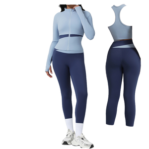 Conjunto de Yoga Transpirable y Ecológico con Bloques de Color para Mujer: Top Deportivo de Manga Larga y Leggings Levanta Glúteos para Correr - Product Image 1