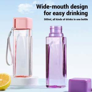 Bouteille d'eau légère et pratique de style sportif avec logo personnalisé en plastique de forme carrée pour les enfants à l'école - Product Image 3