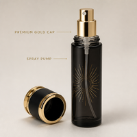 Flacon de parfum vide personnalisé en verre 250 ml bleu marine or décoratif arabe, atomiseur de luxe rechargeable en gros
