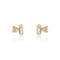 Mini goujons de baguette simples en argent sterling 925 avec diamants